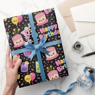 Happy Birthday Kawaii Art Party Wrapping Paper