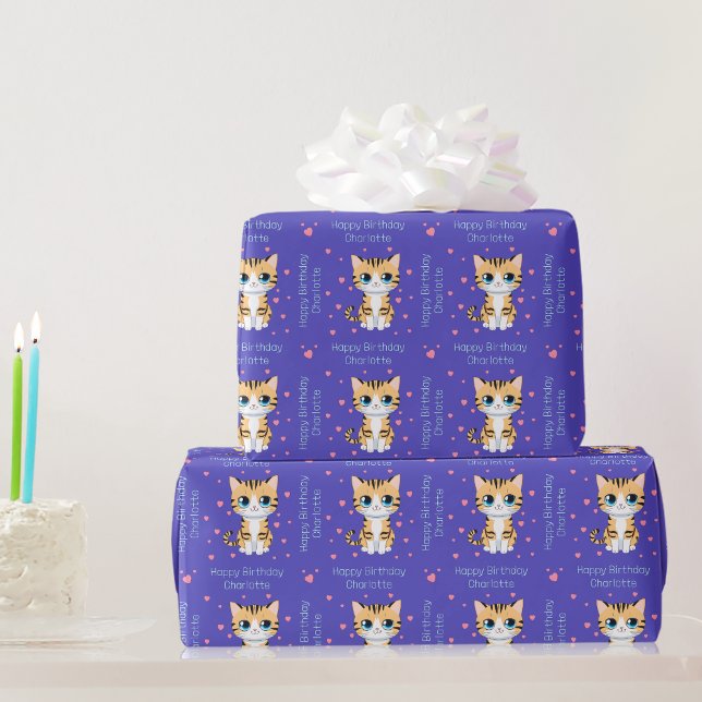 Happy Birthday Kawaii Cat Personalised Gift Wrap (Gifts Wrapped with Kitty Love! 🎁😺)
