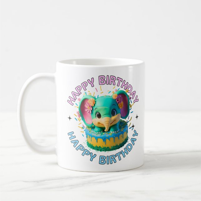 Happy Birthday Kawaii Elephant Coffee Mug (Left)