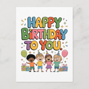 Happy Birthday Kids Announcement Postcard