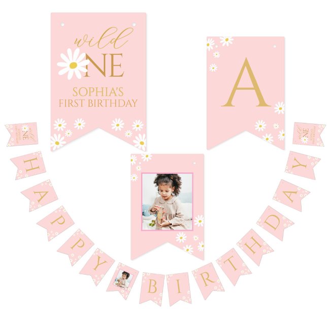 Happy Birthday Kids boho daisy Cute Pink  Bunting (Creator Uploaded)