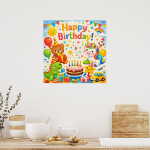 Happy Birthday Kids Colorful Party Poster