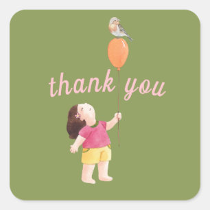 Happy Birthday Kids Girl's Garden Thank You Square Sticker