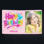 Happy Birthday Kids Pink Yellow Graffiti Photo  Banner<br><div class="desc">Make her special day unforgettable with this Personalised Graffiti Birthday Banner! Designed in vibrant shades of pink, yellow, and teal, this eye-catching banner features fun, playful graffiti-style text that says, “Happy Birthday” along with your child’s name and photo. Perfect for a little girl’s birthday party, this custom banner adds a...</div>