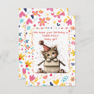 Happy Birthday Kitten Baby Girl Invitation