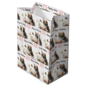 Happy Birthday Kitten In Garden Medium Gift Bag