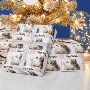 Happy Birthday Kitten In Garden  Wrapping Paper