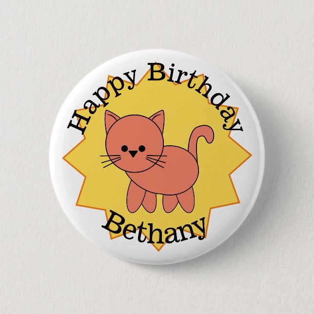 Happy Birthday Kitty Personalised  6 Cm Round Badge (Front)