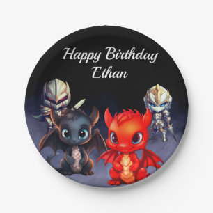 Happy Birthday knights and dragons Paper Plate