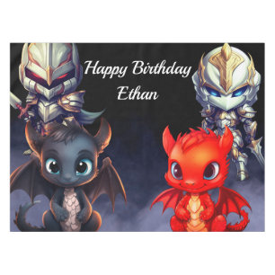 Happy Birthday knights and dragons  Tablecloth