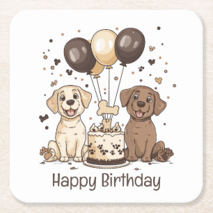 Happy Birthday Labrador Retriever Dogs Square Paper Coaster