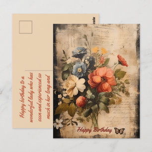 Happy Birthday Lady Grunge Floral 16 Postcard