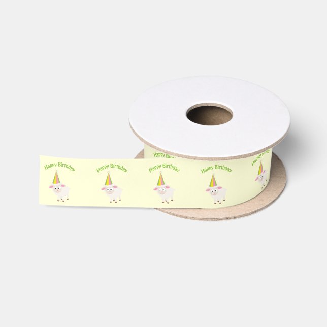 Happy Birthday Lamb Satin Ribbon (Spool)