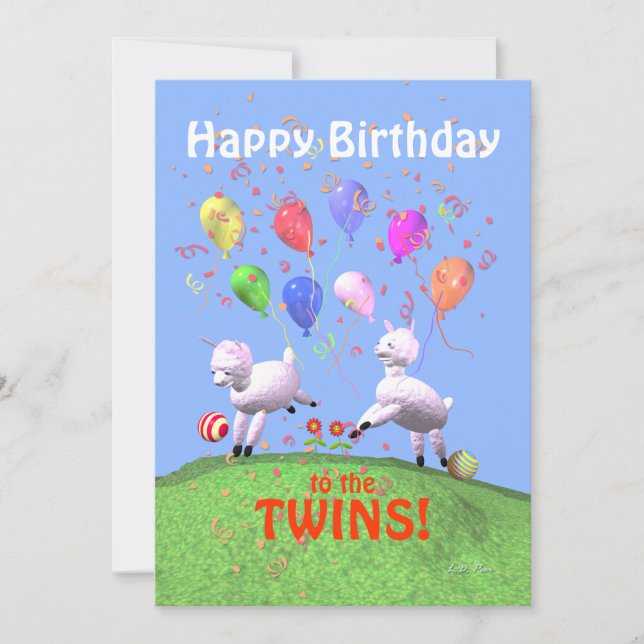 Happy Birthday Lambs for Twins Flat  Card (Front)