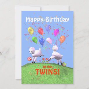 Happy Birthday Lambs for Twins Flat Card