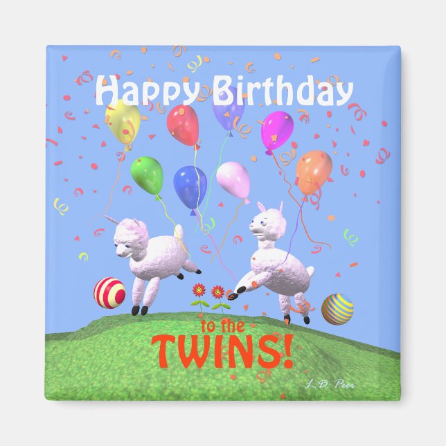 Happy Birthday Lambs for Twins Magnet (Front)