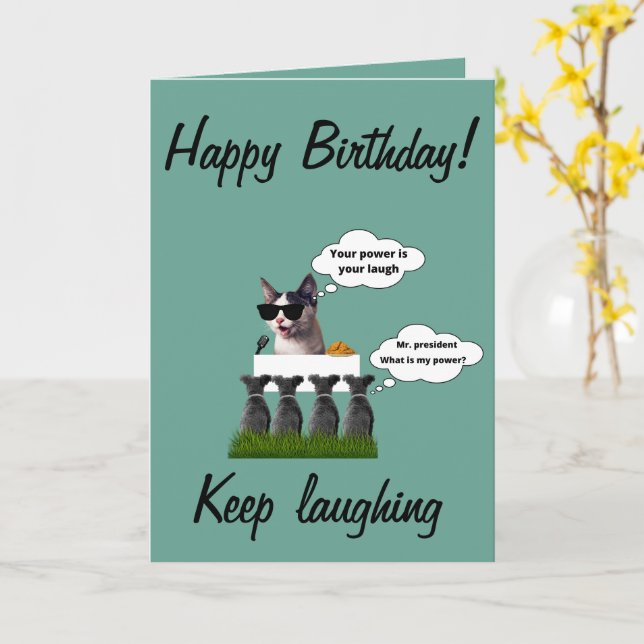 Happy birthday laughting cat card (Yellow Flower)