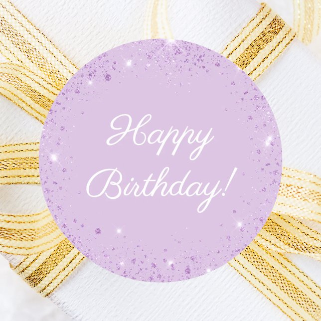 Happy Birthday lavender glitter Classic Round Sticker (Creator Uploaded)