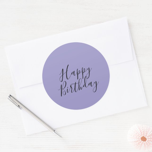 Happy Birthday Lavender Purple Custom Colour Moder Classic Round Sticker (Envelope)