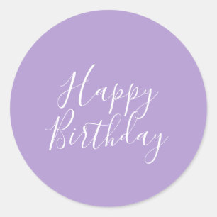 Happy Birthday Lavender Purple Custom Colour Scrip Classic Round Sticker