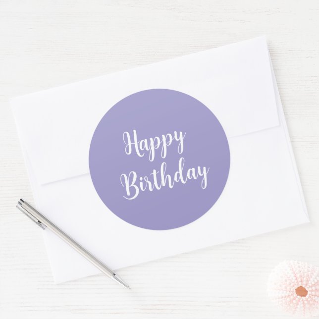 Happy Birthday Lavender Purple Custom Colour Trend Classic Round Sticker (Envelope)