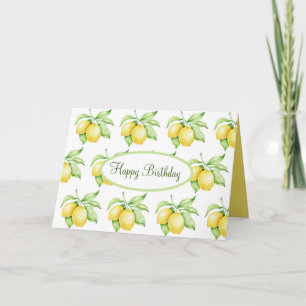 Happy Birthday Lemon Pattern Watercolor Script Card
