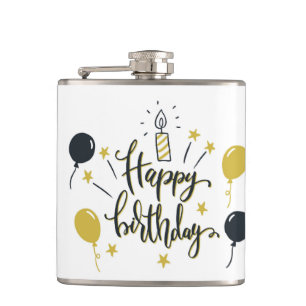 Happy Birthday Lettering Hip Flask