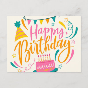 Happy Birthday Lettering Postcard