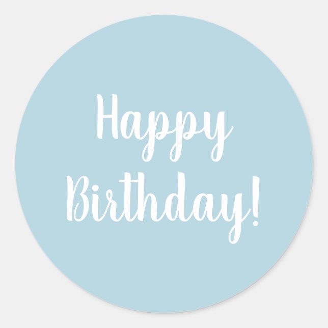 Happy Birthday Light Blue White Typography Classic Round Sticker (Front)