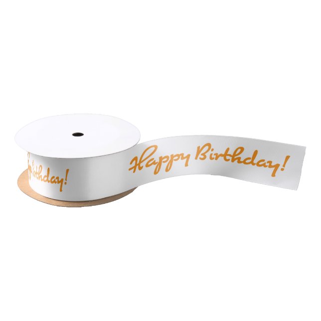 Happy Birthday! Light Orange Casual Medium Script Satin Ribbon (Spool)