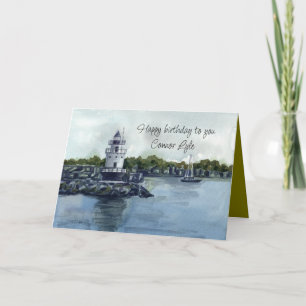 Happy Birthday Lighthouse Watercolor Custom Name Card