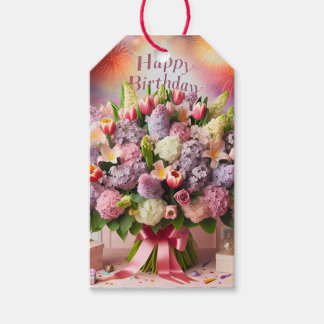 Happy Birthday, lilac bouquet, by Natasha Us Gift Tags