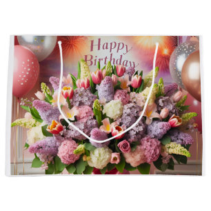 Happy Birthday, lilac bouquet, by Natasha Us Large Gift Bag