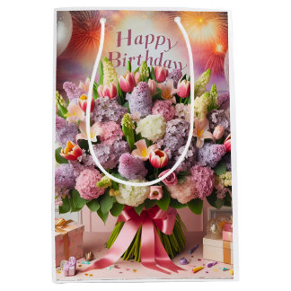 Happy Birthday, lilac bouquet, by Natasha Us Medium Gift Bag