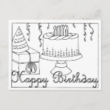 Happy Birthday Line Drawing Postcard