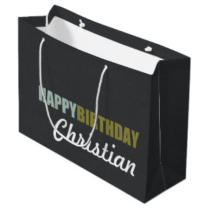 Happy Birthday Linen Grey Personalised Large Gift Bag