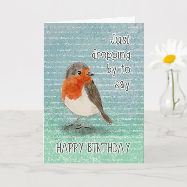 Happy Birthday Little Bird Dropping By  Card (Small Plant)