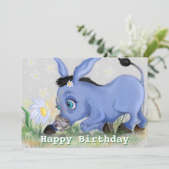 Happy Birthday - Little Donkey and Daisy - Cute (Standing Front)