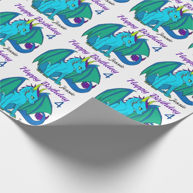 Happy Birthday Little Dragon Boy's Girl's Custom Wrapping Paper (Corner)