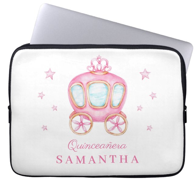 Happy birthday little princess carriage laptop sleeve (Front)