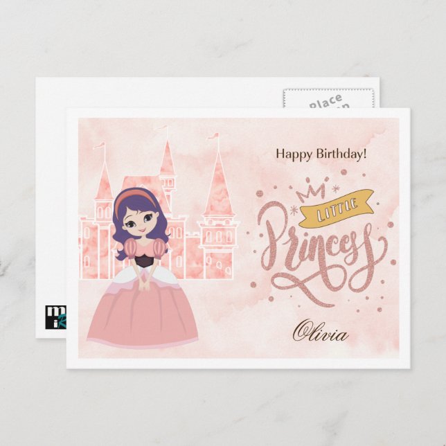 Happy Birthday, Little Princess. Custom Name Postcard (Front/Back)