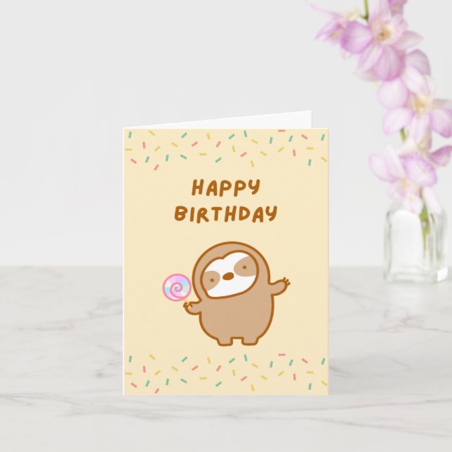 Happy Birthday Lollipop Sloth  Card (Orchid)