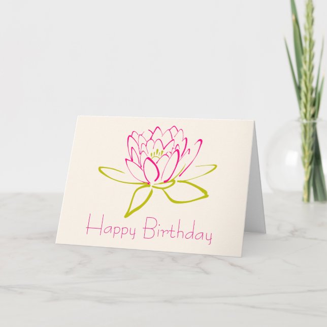 Happy Birthday Lotus Flower / Water Lily Card (Front)