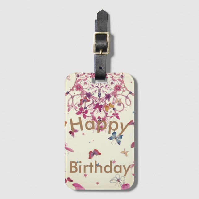 Happy Birthday: Lovely Butterflies Best  Wishes Luggage Tag (Front Vertical)