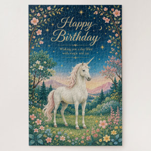 Happy Birthday Magical Unicorn Floral Garden Jigsaw Puzzle