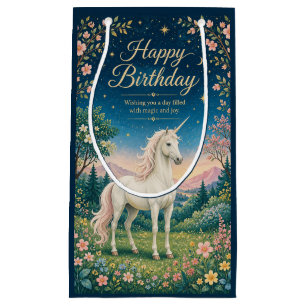 Happy Birthday Magical Unicorn Floral Garden Small Gift Bag