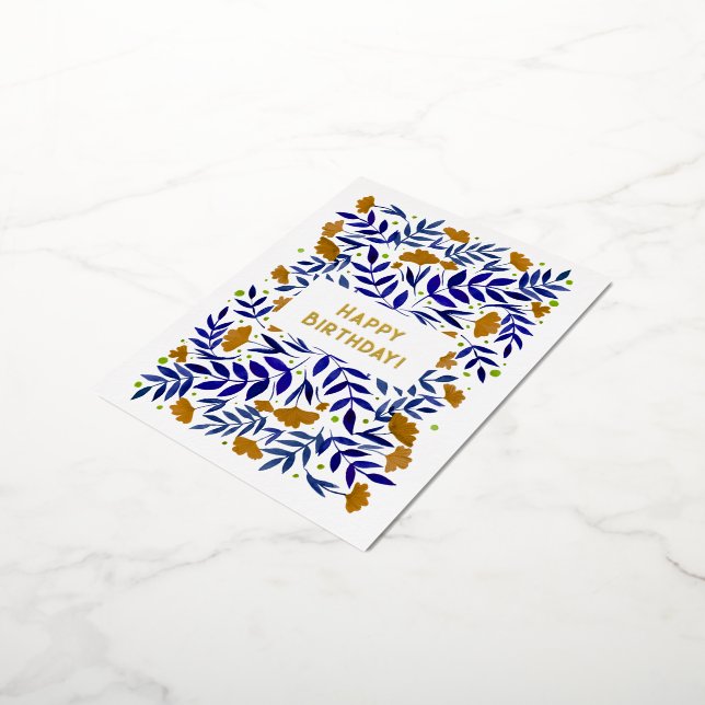 Happy Birthday! Magical Yellow Garden Flowers Foil Holiday Postcard (Rotated)