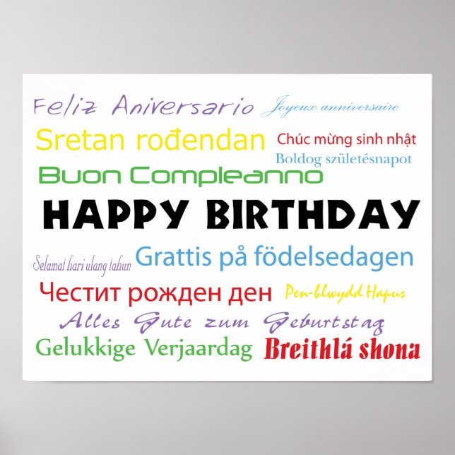 Happy Birthday Many Languages Colourful Typography Poster (Front)