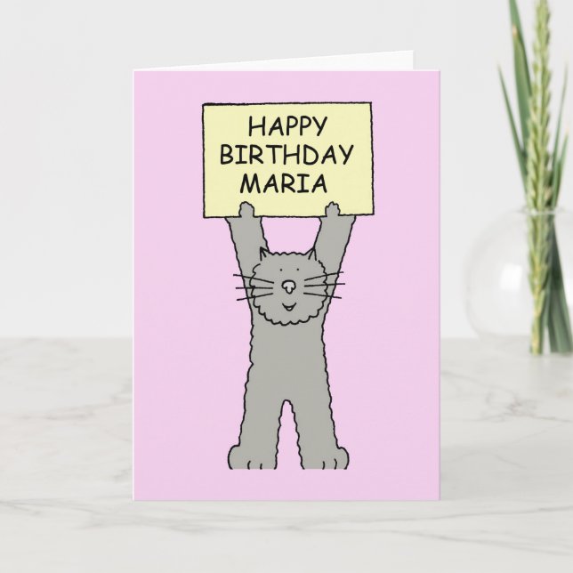 Happy Birthday Maria Cartoon Cat Card (Front)