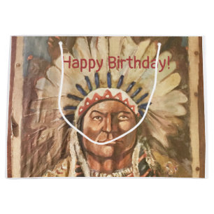 Happy Birthday Masculine Sitting Bull Large Gift Bag